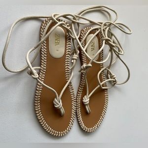 Zara Lace Up Braided Strappy Gladiator, Color White & Cream, Size 38, US 7.5.